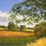 Leaf Canopy over Cornfield - acrylic on box canvas