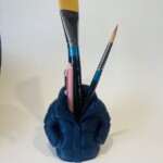 Brush/pen pot - dark blue puffer jacket
