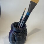 Brush/pen pot - dark purple/light purple puffer jacket